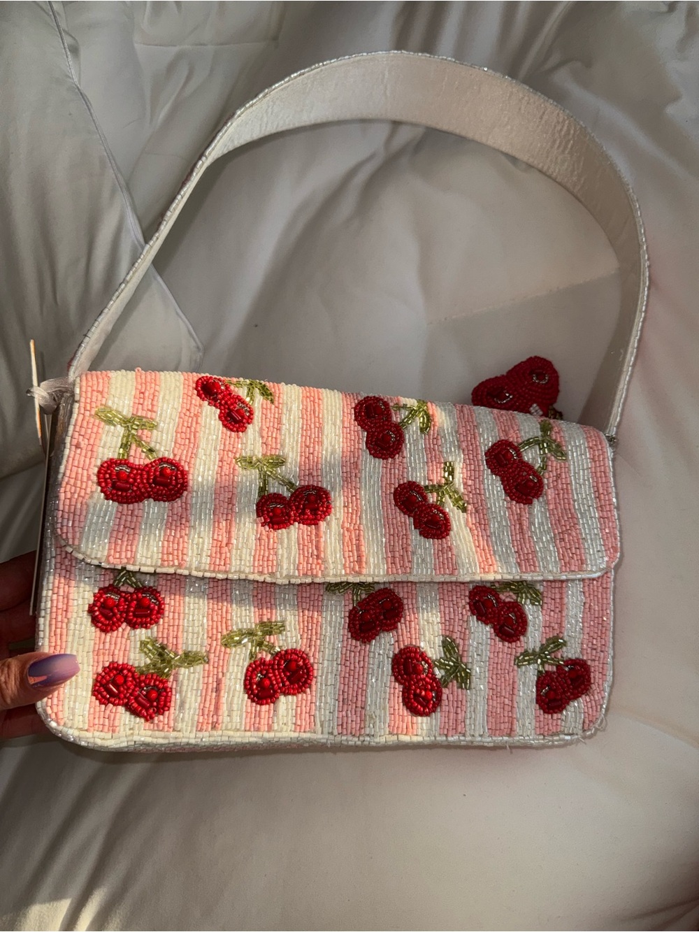 Cherry Beaded Shoulder Bag Handmade in India New With Tags